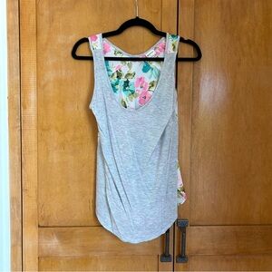 Merona tank top with grey jersey front, floral silk back